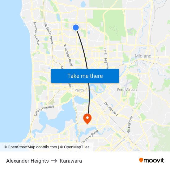 Alexander Heights to Karawara map