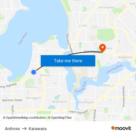 Ardross to Karawara map