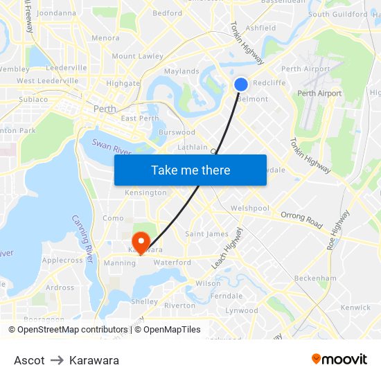 Ascot to Karawara map