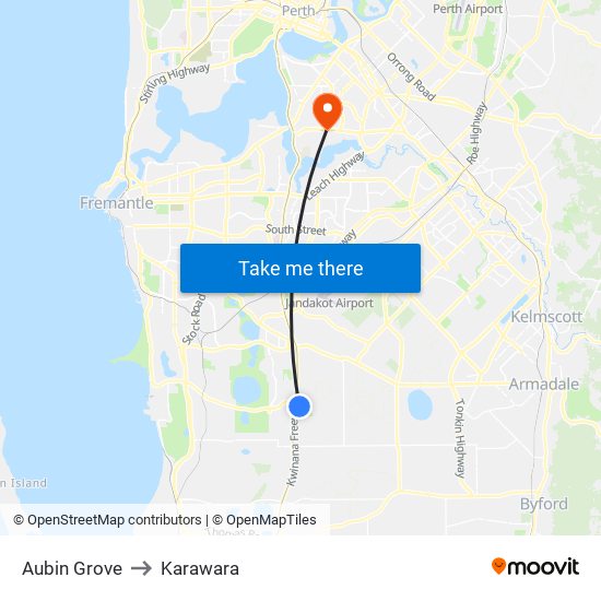 Aubin Grove to Karawara map