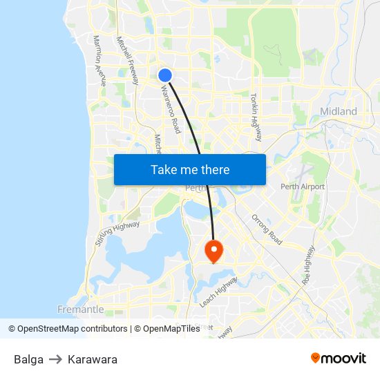 Balga to Karawara map