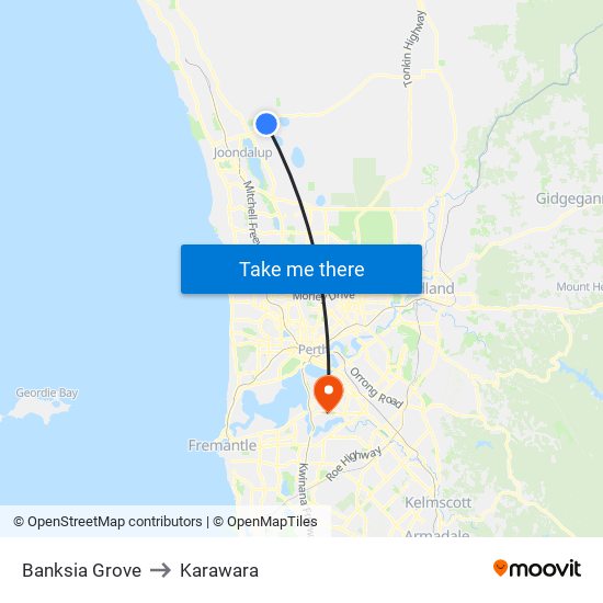 Banksia Grove to Karawara map