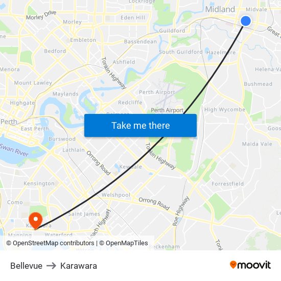 Bellevue to Karawara map