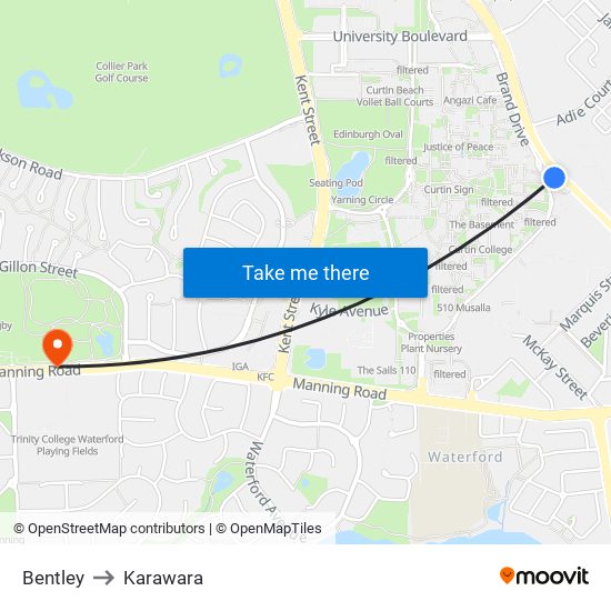 Bentley to Karawara map