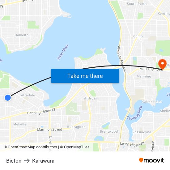 Bicton to Karawara map