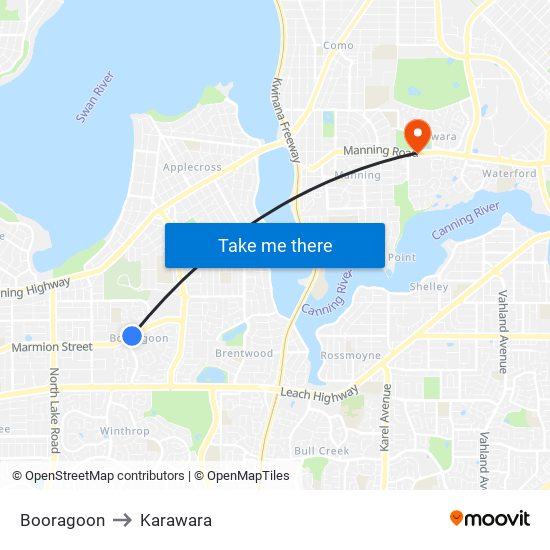 Booragoon to Karawara map