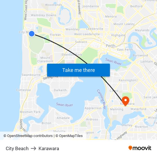 City Beach to Karawara map