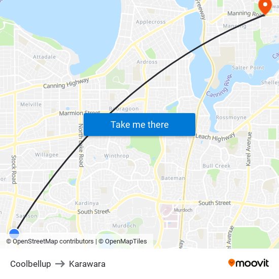 Coolbellup to Karawara map