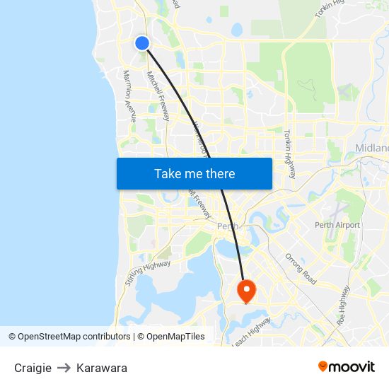 Craigie to Karawara map