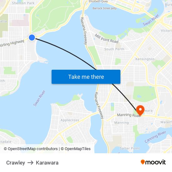 Crawley to Karawara map