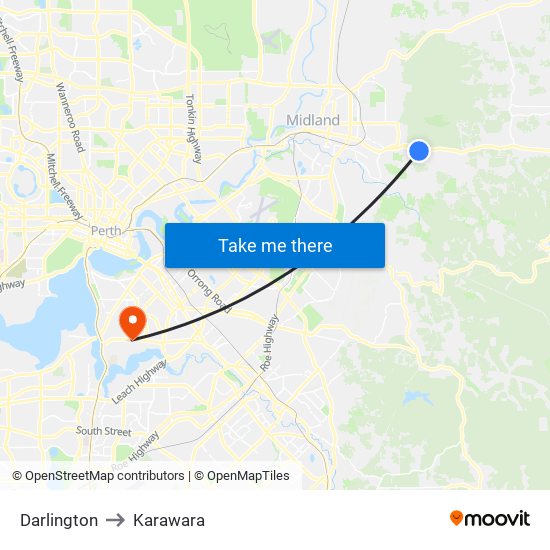 Darlington to Karawara map