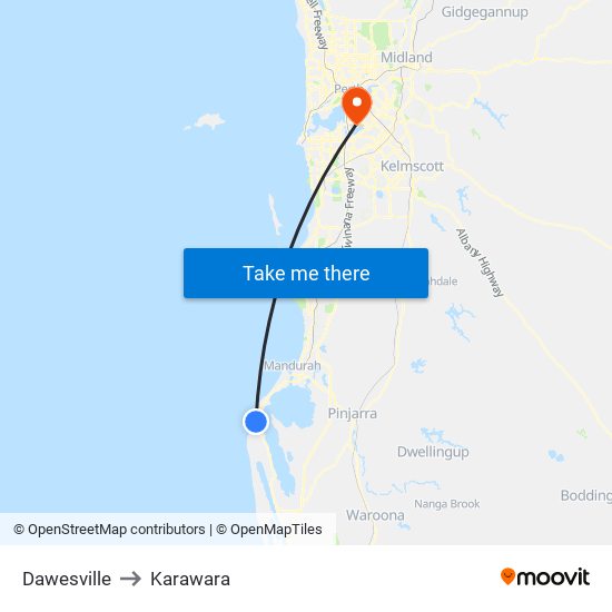 Dawesville to Karawara map