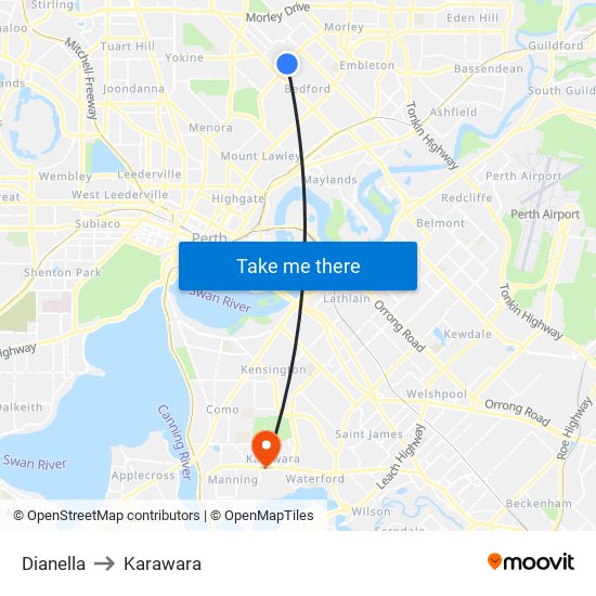 Dianella to Karawara map