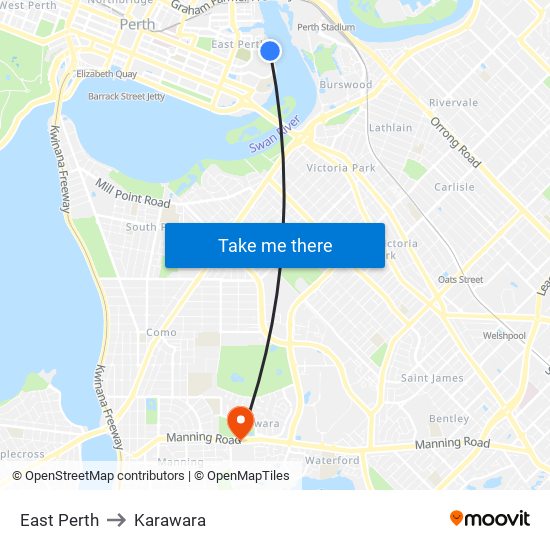 East Perth to Karawara map