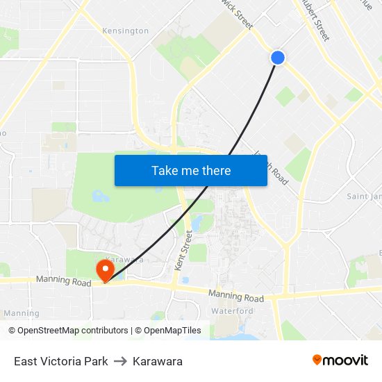 East Victoria Park to Karawara map