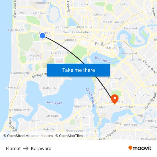 Floreat to Karawara map