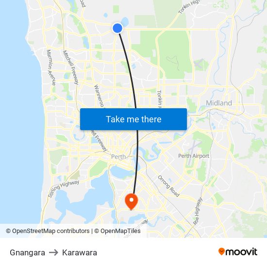 Gnangara to Karawara map