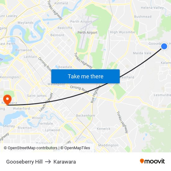 Gooseberry Hill to Karawara map