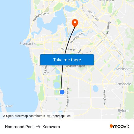 Hammond Park to Karawara map