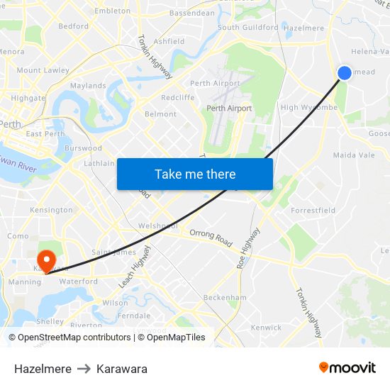 Hazelmere to Karawara map