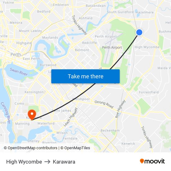 High Wycombe to Karawara map