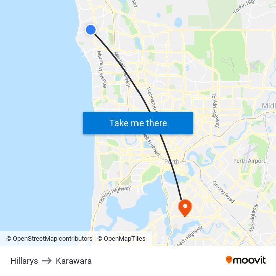 Hillarys to Karawara map