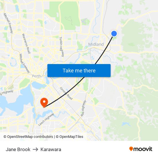 Jane Brook to Karawara map
