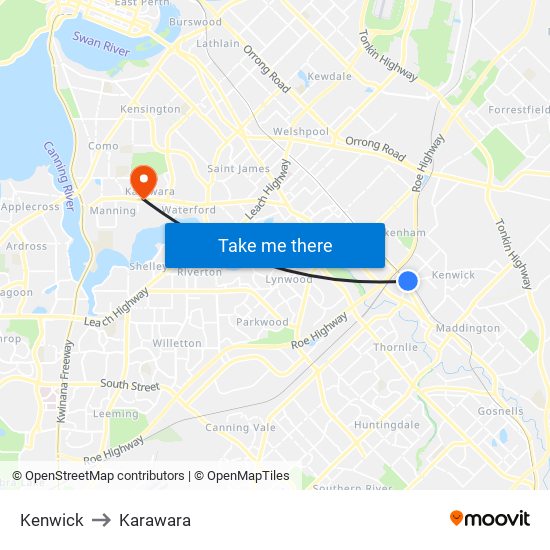 Kenwick to Karawara map