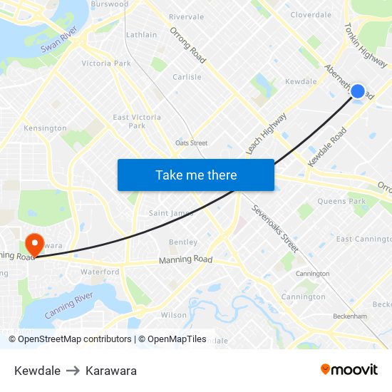 Kewdale to Karawara map