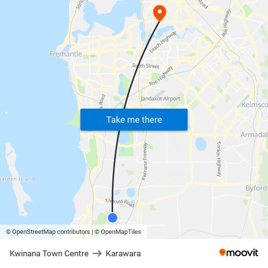 Kwinana Town Centre to Karawara map