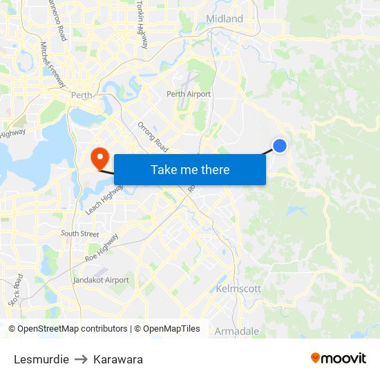 Lesmurdie to Karawara map