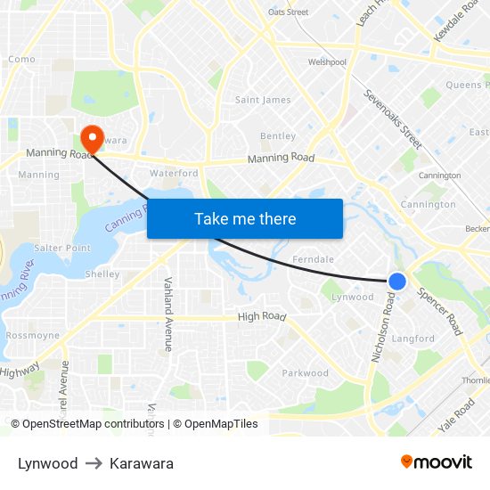 Lynwood to Karawara map