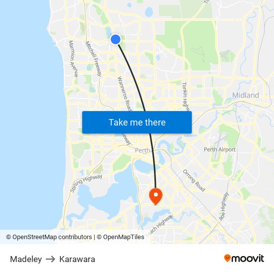 Madeley to Karawara map