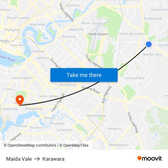 Maida Vale to Karawara map