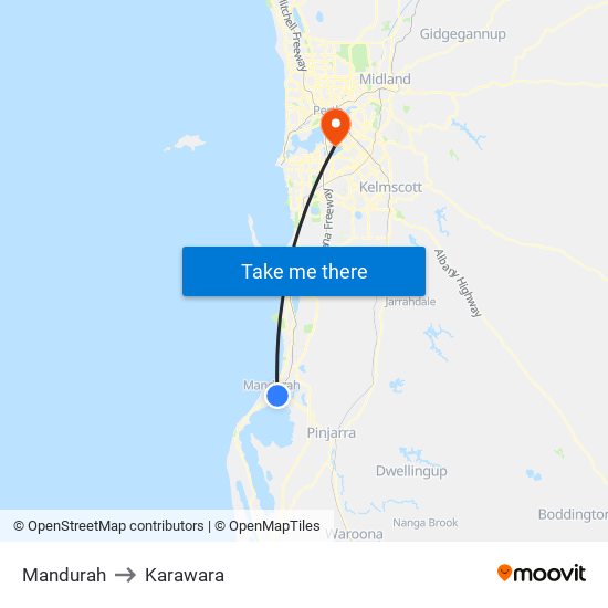 Mandurah to Karawara map