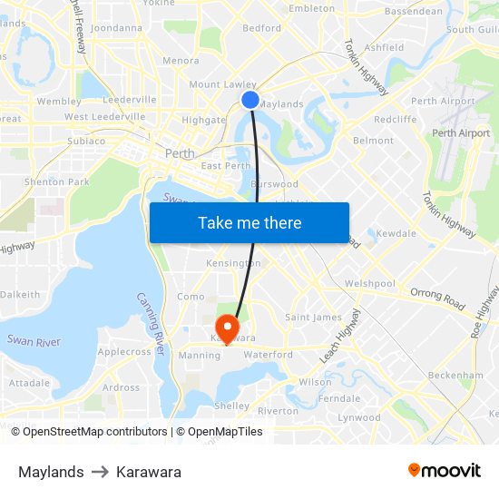 Maylands to Karawara map