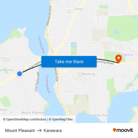 Mount Pleasant to Karawara map