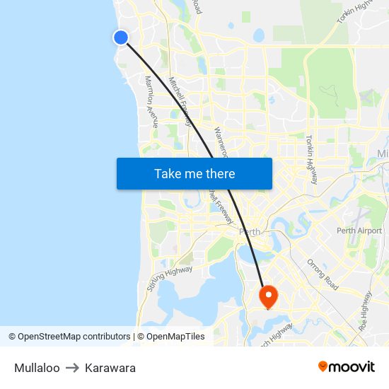 Mullaloo to Karawara map