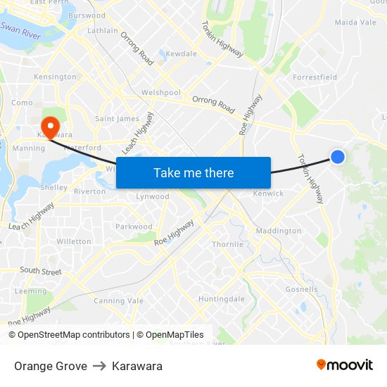 Orange Grove to Karawara map