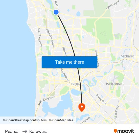 Pearsall to Karawara map