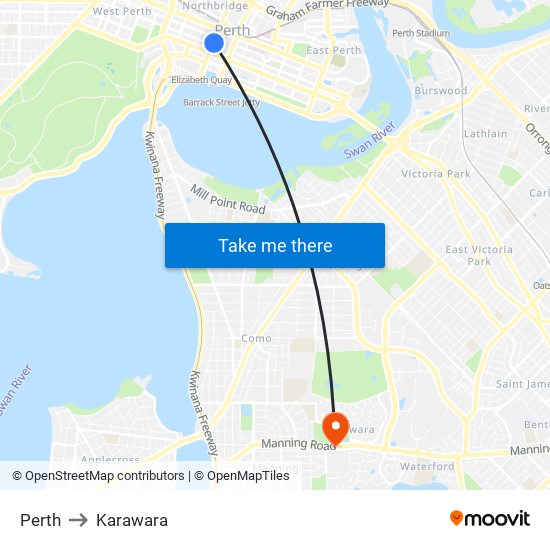 Perth to Karawara map