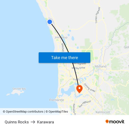 Quinns Rocks to Karawara map
