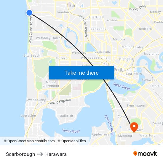 Scarborough to Karawara map