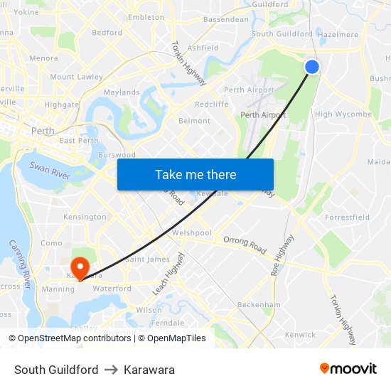 South Guildford to Karawara map