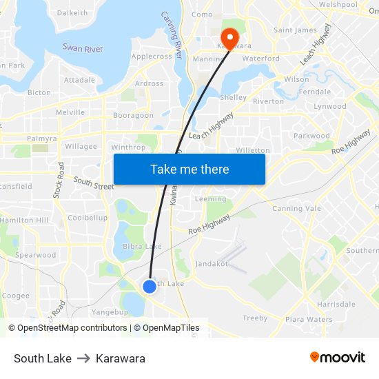 South Lake to Karawara map