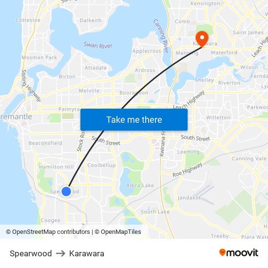 Spearwood to Karawara map