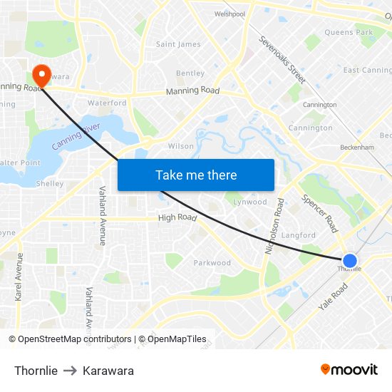 Thornlie to Karawara map