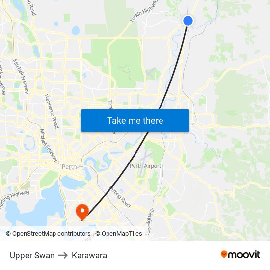 Upper Swan to Karawara map