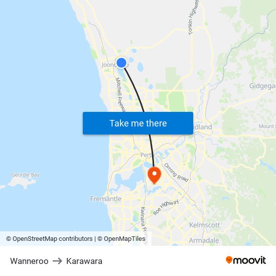 Wanneroo to Karawara map