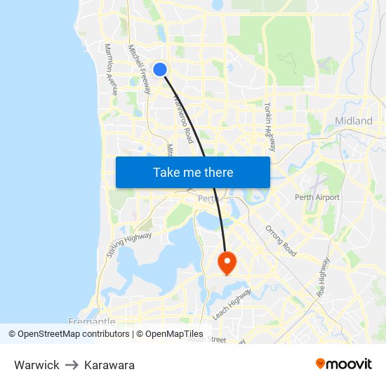 Warwick to Karawara map